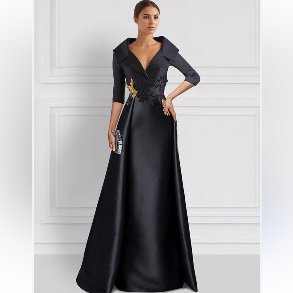 NWT Enigma Era A-Line Satin Shirt Collar 3/4 Length Long Sleeve Dress